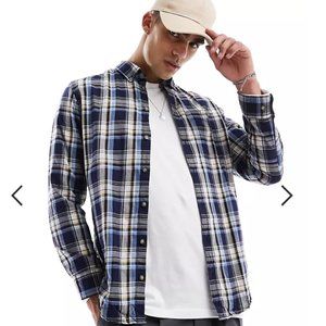 Men's Blue Plaid Casual Button Down Shirt small